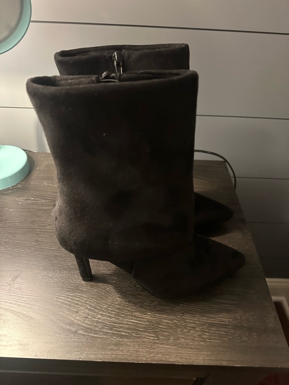 Classic Black Suede Pointed-Toe Heeled Ankle Boots